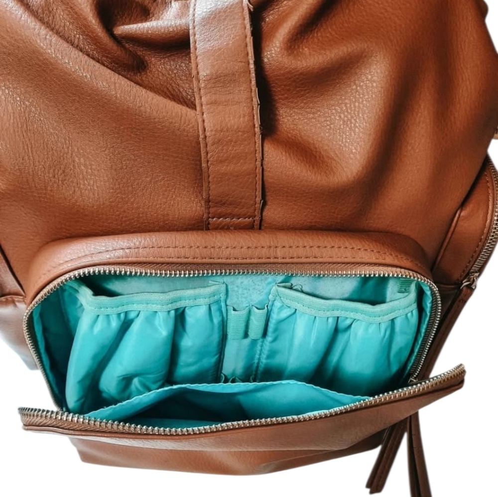 Large Capacity Faux Leather Baby Bag Diaper Bag Backpack Brown - Picture 3 of 9